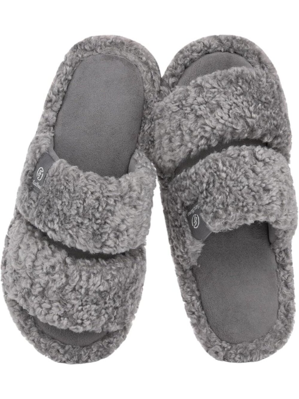 Women's Cool Grey Fuzzy Open Toe Comfy Memory Foam Faux Fur Indoor Slippers